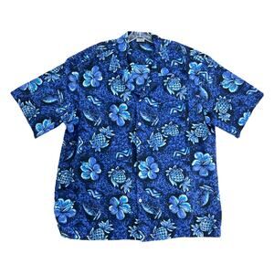 Vtg 70s Winnie Fashion Hawaiian Shirt 2XL Blue Orchid Pineapple Aloha Dad Shirt
